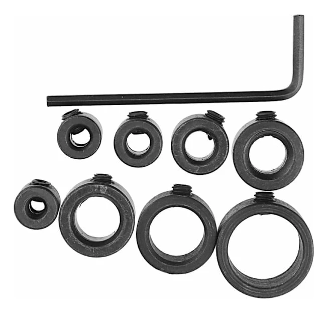 8 st Djupstopp Borrkrage för Trä Brad Point 3-16mm Ring Stud Chuck med Sexkantsnyckel
