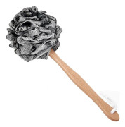 Duschsvamp Loofah Ryggskrubb, Loofah på Stick, PE Mjukt Nät Loofah Kroppsskrubb med Trähandtag, Badsvamp för Kvinnor Barn (Svart)