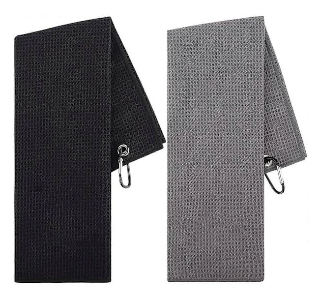 2-pack golfhanddukar, 40,6 x 61 cm golfhandduk för golfbagar med klämma – Premium golfhandduk med våffelmönster i mikrofiber, trefaldiga golfhanddukar för män och kvinnor, Bl