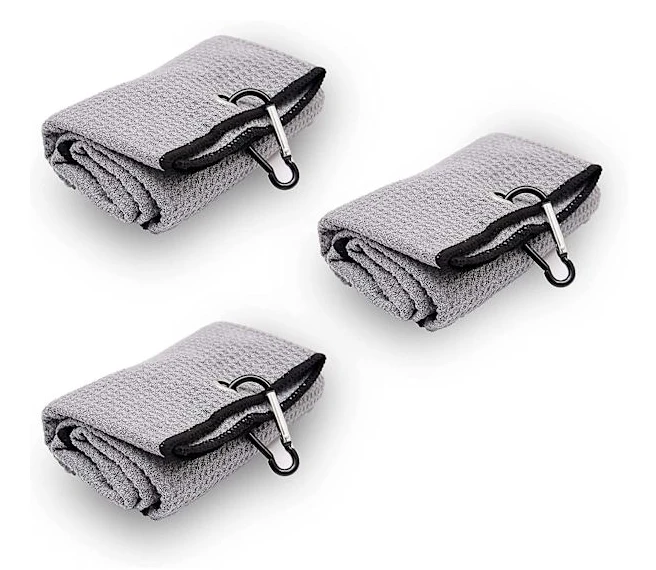 3-pack golfhanddukar för herrar - tri-fold - 40 x 60 cm - golfhanddukar - maskintvättbara, snabbtorkande och superabsorberande grå golfhanddukar, gr...