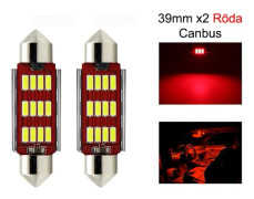 c5w canbus 39mm röd led diodlampa SV8.5 festoon 2-pack 12v Röd