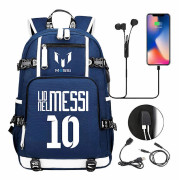 Fotboll Messi Ryggsäck med Stor Kapacitet, Perfekt för Resor - Svart Färg, USB-laddning för Bekväm Användning - Vattentäta Skolväska