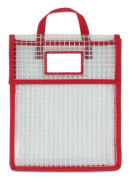 Transparent Student Book Bags with Name Card Large Capacity File Bag for Books Pens Bills Red