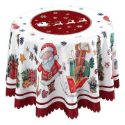 Julrund duk 120cm diameter röd polyester tomte design rund julduk rund duk