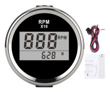 0-9990 RPM Tachometer IP67 Waterproof Red Backlight 52mm 2 Inch LCD Display 9-32V Black Dial Silver Lock（BT）
