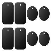 Universal Metallplatta 8-pack för Magnetisk Mobilhållare för Bil med Självhäftande Tejp (Kompatibel med Magnetiska Fästen) - 4 Rektangulära och 4 Runda, Svart