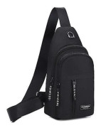 Ryggsäck för män Sling Sport Casual Vattentät bröstväska Crossbody Shoulder Daypack med hörlurshål Svart