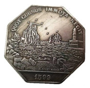 Oktagonal Segelfartyg Minnesmynt Replika 1599, Antik Koppar Samlarmynt med Maritim Fyrdesign, Vintage Historiskt Mynt