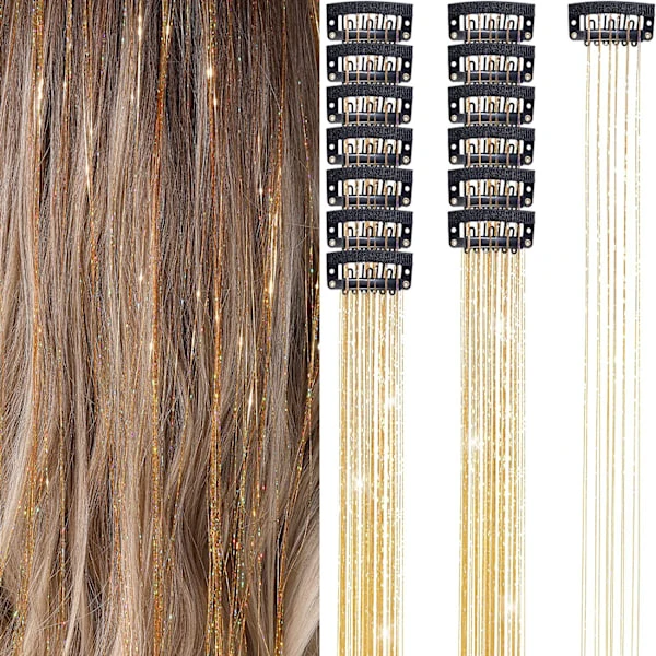 8 st hårglitterclips, 19.8 tum Gold