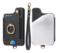 RFID-skyddskorthållare, retro enfärgad mobiltelefonkorthållare, PU-plånbok med armband och ringspänne Black
