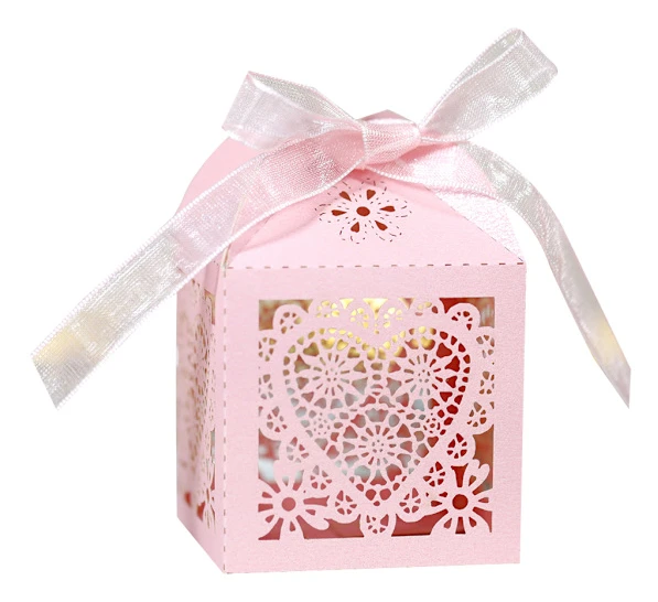 Skärbox 100 Stycken Bröllopsbil Alla Hjärtans Dag Presentförpackning Bröllopsbankett Presentförpackning Ihålig Godisask Bröllopsbrud Alla Hjärtans Dag Chokladask Fyrkantig Ask Pink