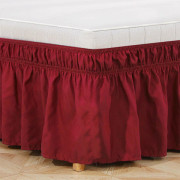 Bed Skirt Elastic Wrap Around Washable Fade Resistant Wrap Around Bed Skirt for Home Hotel Wine Red Queen