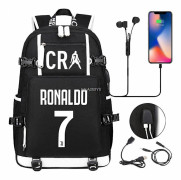CR7 Tryckt Ryggsäck Pojkar Flickor Skolväska USB Resväska
