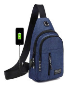 Axelväska, slitstark bröstväska, justerbar bröstväska för vuxna Dual Layer USB Blue