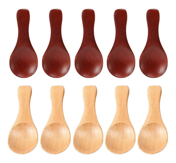 10 Små Träskedar Mini Krydda Socker Krydda Salt Honung Tesked Kaffe Te Sylt Senap Ic Wood Brown