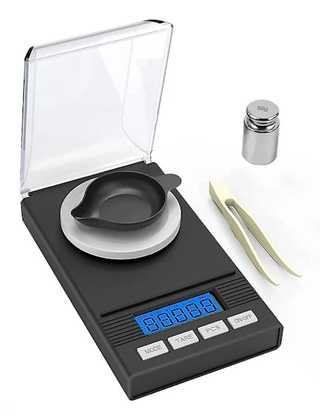 Precisionsvåg 0,001 g x 50 g, milligramvikt, köksvåg, fickvåg, tarafunktion,A