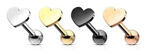 4 Hjärtformade Tragus/Cartilage Piercingar/Studs IP-316L stål