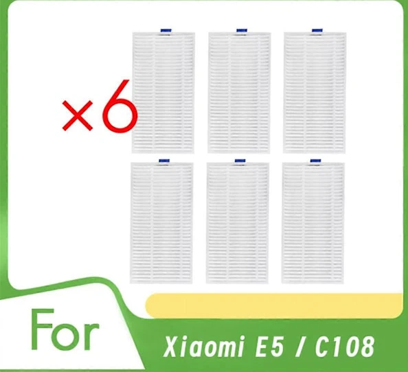 6 st Filter för Xiaomi E5 / C108 Robotdammsugare Tillbehör