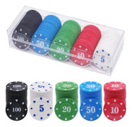 4x0,2cm-casino Markeringsbrickor Paket med 100 Akryl Pokerchips med Låda för Nedräkningsmarkörer, Markeringsbrickor, Roulette, Keramiska Pokerchips