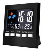 Digital väderstation LCD-termometer hygrometer hemtemperatur fuktighetsmätare snooze väckarklocka tid datum väderprognos bakgrundsbelysning