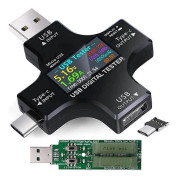 Elektrisk Testare 2 i 1 Typ C USB Testare Färgskärm IPS Digital Voltmeter, Spänning, Ström, Effekt, Temperatur, med Last