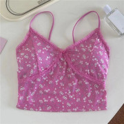 V-ringade toppar blommig camisole ROSA pink