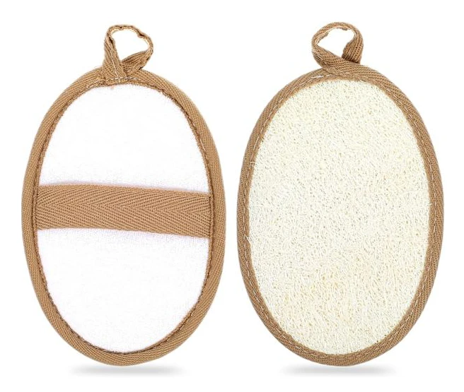 Naturliga Loofah Svamppads, 2-pack Ansikts- och Kroppsexfolierande Skrubbar för Djuprengöring, Återanvändbara Bad- och Duschsvampar för Sm Natural Beige 16x 16 x 11cm