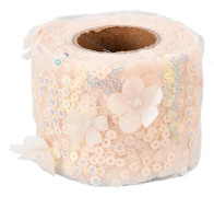 Broderade Paljetter Blommor Tyll Mesh Band 10 Yards Beige Dekorativa Hantverkstillbehör