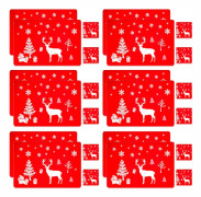 24 st PVC Julbordsunderlägg och Glasunderlägg, Värmebeständigt Plastset Ren Tvättbar Bord Hem Party Julmiddagsdekoration