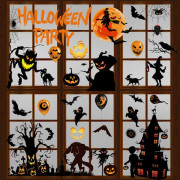 Halloween glasfönsterdekaler dubbelsidiga statiska fönsterdekaler dekoration inomhus slott spindel fladdermus svart katt