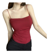 Dam Spaghettiband Plisserad Camisole Topp Inbyggd BH Röd Fri Storlek 40 till 65 kg 88.2 till 143.3 Lb
