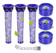 7-pack ersättningsfilter för Dyson V8 och V7 sladdlösa dammsugare, filterset med 3 HEPA-efterfilter, 3 förfilter och 1 vit rengöringsborste