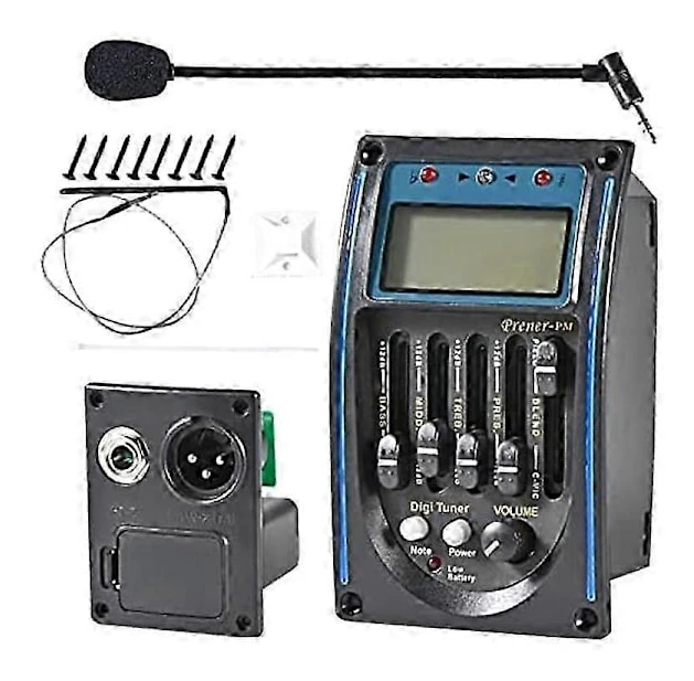 Akustisk Gitarr Pickup, 5-bands EQ Equalizer Gitarrförförstärkare Piezo Pickup Stämapparat med Mic LCD-display