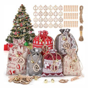 24 julkalenderpåsar, julkalender att fylla, DIY julklappspåsar, julklappskalender hantverkssats, tygpåse