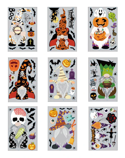 9 Ark Halloween Tomte Fönsterdekaler Klistermärken Pumpa Fladdermus Spöke Spindel Skelett Dekaler Jul Hemfest Dekoration Ornament