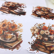 Förklippt Klistermärkesbok för Journalföring, Dubbla Material, Dekorativa Ram Scrapbook Klistermärken, 20 Ark, Kaffestund