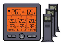 Väderstationer med 3 givare, trådlös digital termohygrometer, bakgrundsbelysning och larmkalibreringsfunktion, temperaturfuktighetsmonitor