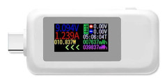 USB-C-strömtestare 4-30V USB-C-spänningströmtestare Tidtagning Ammeter 10 i 1 USB-C-laddningsfärgskärm, Vit