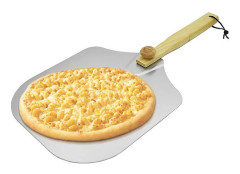 XXL professionell pizzaskärare, aluminium pizzaskjut med trähandtag, fyrkantig brödskärare