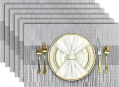 Bordsunderlägg, PVC-vävd vinyl, set om 6 - Värmebeständiga & halkfria för inomhus-/utomhusbruk, tvättbara och fläckbeständiga köksmatsalsunderlägg Light Grey 45*30