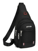 Axelväska för män, utomhus sport crossbody-väska med USB-laddning i Oxford-tyg, 3 dragkedjor black