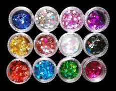 3D-form Lasermetall 12 lådor Spikglitter Paljetter Nagelkonst Dekorationer Kromatisk Skönhet Holografisk Paillette Tips (hjärta)