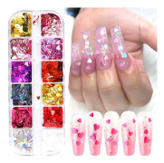 Hjärtformade Nagelglitter Sekvenser Hjärtformade Nageldekaler 12 Färger Hjärtformad Nagelkonst Konfetti 3D Holografisk Glansig Nagelflingor Akryl Alla hjärtans dag Nagel