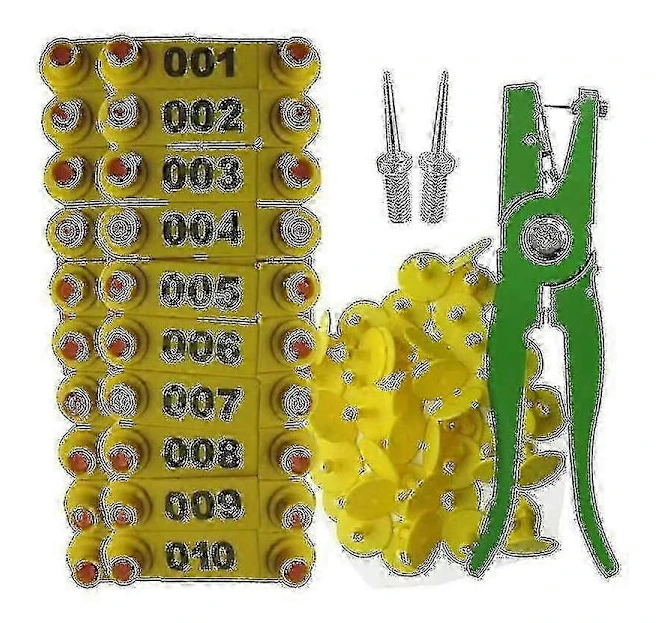 Öronmärkningskit för får, nötkreatur och getter inkluderar 100 st plastmärken