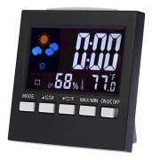 Multifunktionell digital färgglad LCD-termometer hygrometer klocka larm snooze-funktion kalender
