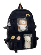 Kawaii Ryggsäckar för tonårsflickor, Tillbehör Tillbaka till skolan Canvas Dagsäck Väska Estetisk student bokväskor Söt skolryggsäck (C-svart)
