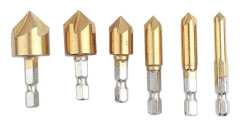 6 st HSS Fasningsslipar 1/4\" Hexskaft 90 Grader Träfasningsslipar 6mm-19mm