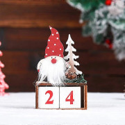 Gnome Jul Trä Nedräkning Adventskalender Klossar - Jul Bordskalendrar med Skandinavisk Jultomte Design för Jul H RED