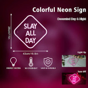 Slay All Day Neonskylt Rosa LED Neonljus För Väggdekor Slay Queen LED Neonljus Estetisk Preppy Tjej Dimbar Ljusskylt För Sovrum Rum Sovsal 43x28cm
