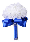 Brudbuketter för Brud Vit, Brudbukett Brudtärna, Brudtärna Håller Blommor för Bröllopsdekoration (Blå+Vit)